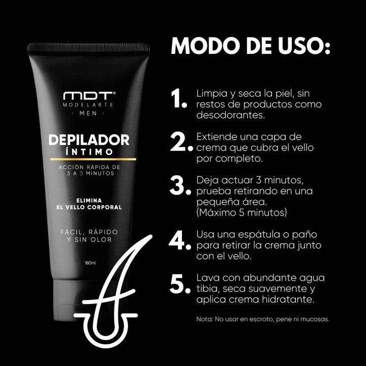 Crema depilatoria instantánea para hombres que elimina el vello corporal en menos de 8 minutos y no causa dolor ni molestias.