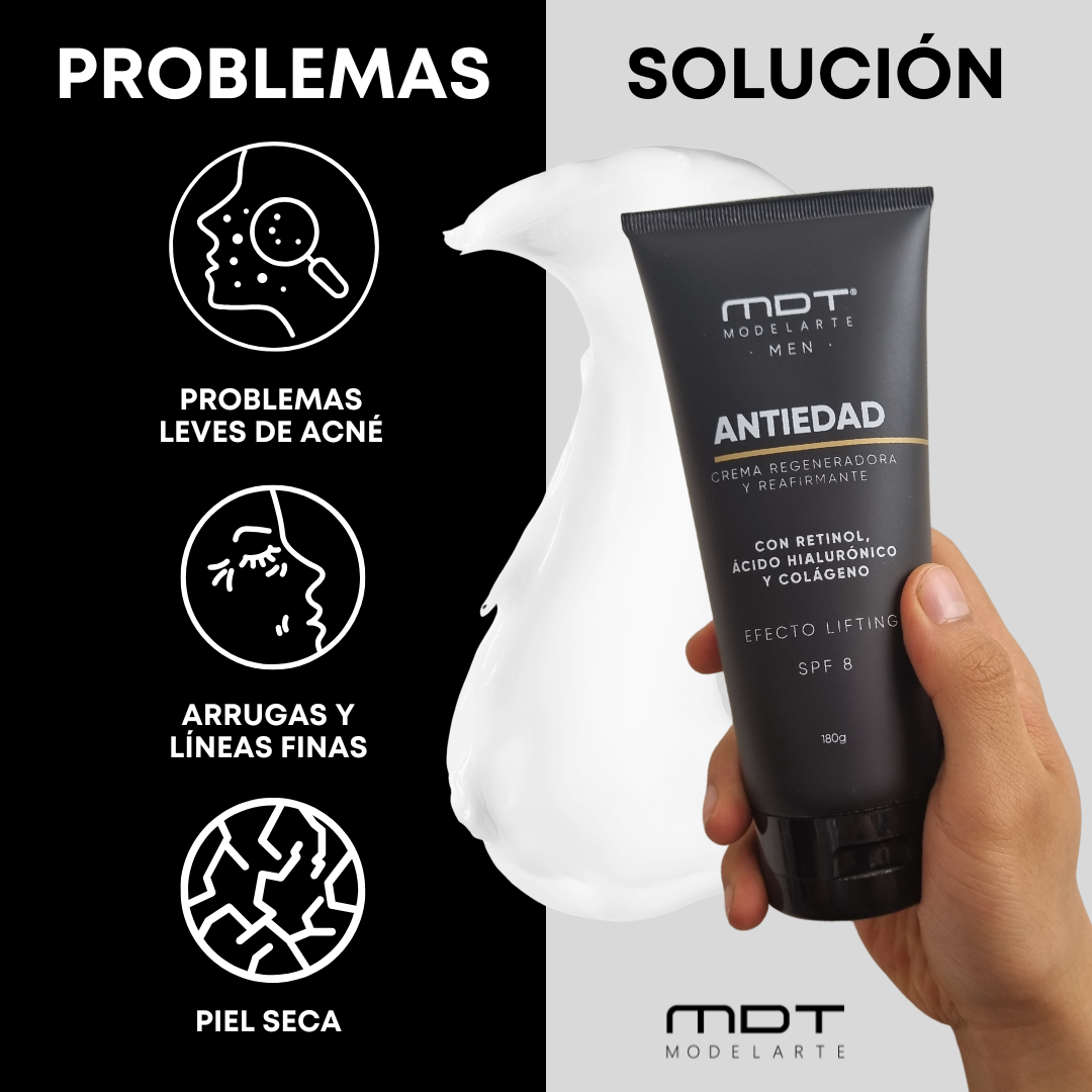 La solución a la piel seca, acné y arrugas.
Crema Antiedad MDT Modelarte